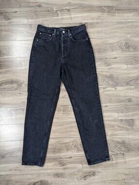 Denim Forum Women's BF High Rise Loose Washed Black Size L28 W26